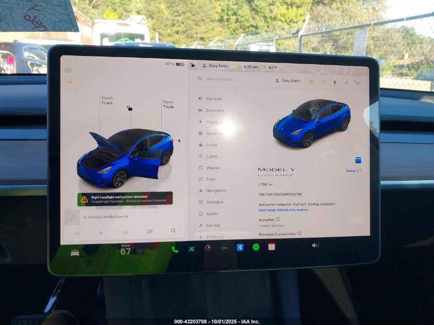 2024 Tesla Model Y Long Range Dual Motor All-Wheel Drive/Rwd VIN: 7SAYGDED6RF133719 Lot: 43203708