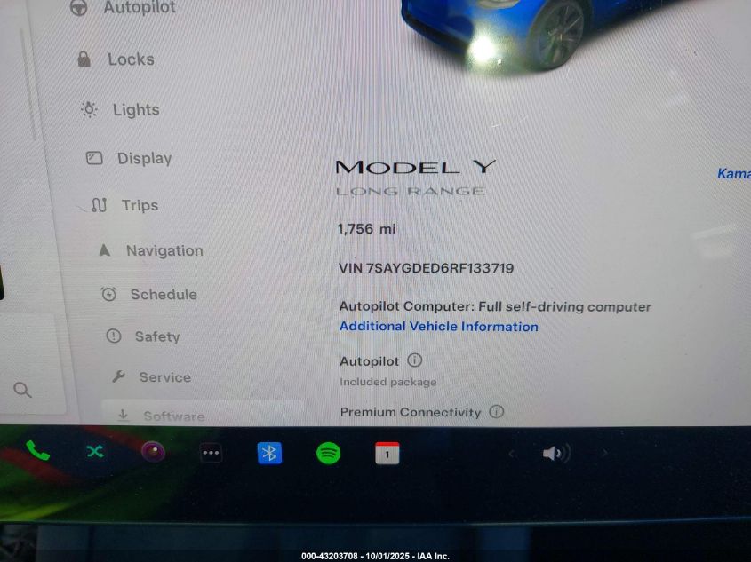 2024 Tesla Model Y Long Range Dual Motor All-Wheel Drive/Rwd VIN: 7SAYGDED6RF133719 Lot: 43203708