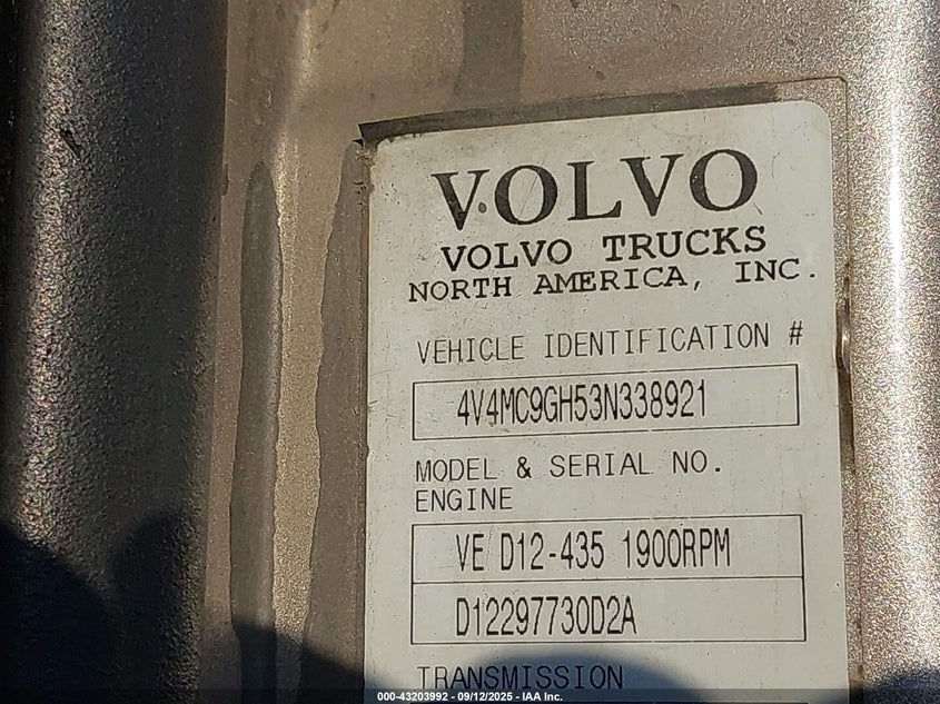 2003 Volvo Vn Vnm VIN: 4V4MC9GHS3N338921 Lot: 43203992