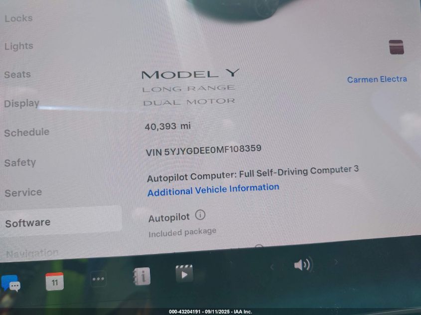 2021 Tesla Model Y Long Range Dual Motor All-Wheel Drive VIN: 5YJYGDEE0MF108359 Lot: 43204191