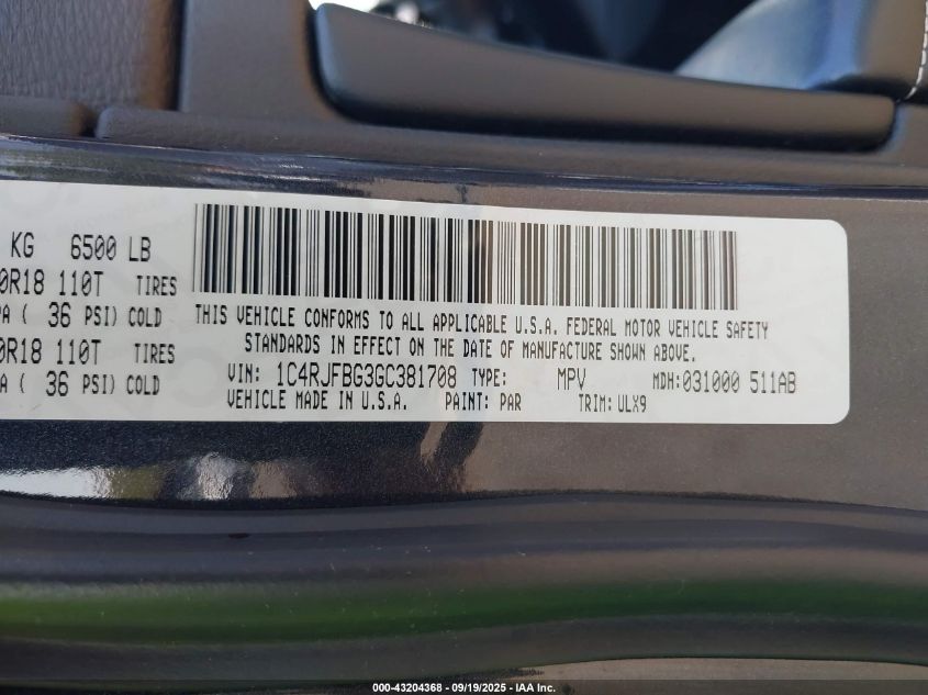 2016 Jeep Grand Cherokee Limited VIN: 1C4RJFBG3GC381708 Lot: 53558674