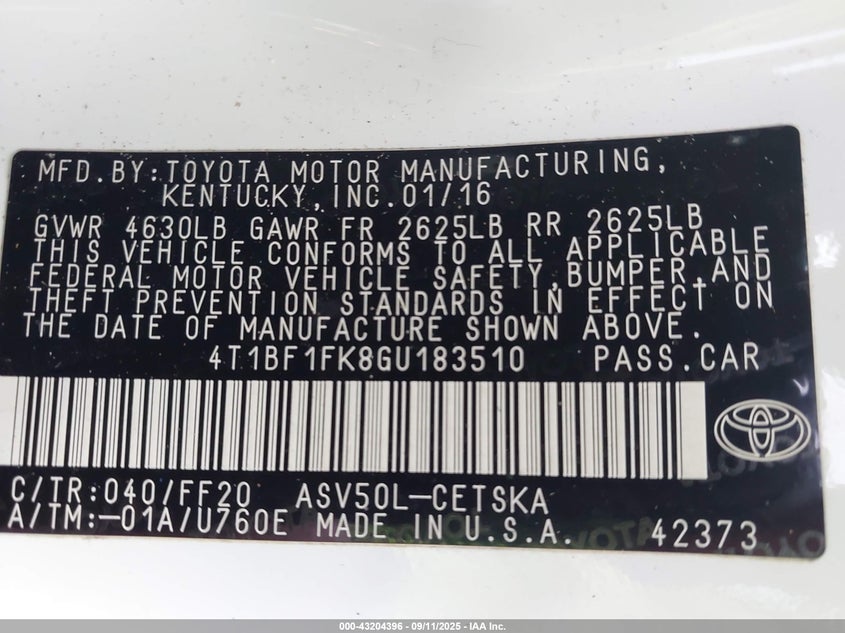 4T1BF1FK8GU183510 2016 TOYOTA CAMRY photo no. 9