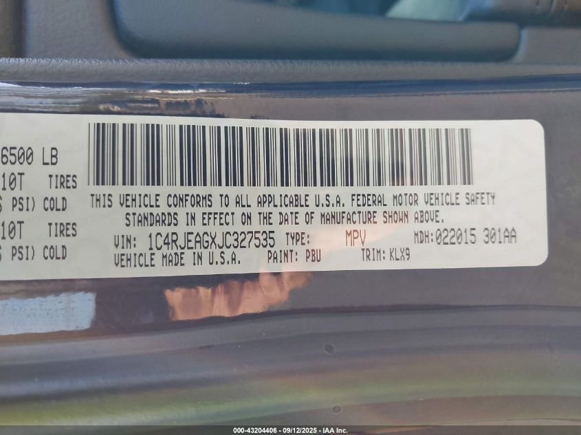 2018 Jeep Grand Cherokee Laredo E 4X2 VIN: 1C4RJEAGXJC327535 Lot: 43204406
