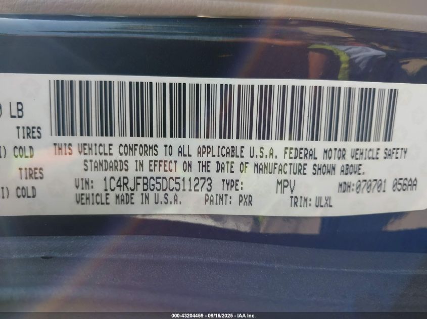 2013 Jeep Grand Cherokee Limited VIN: 1C4RJFBG5DC511273 Lot: 43204459