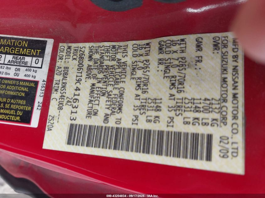 2009 Suzuki Equator Premium VIN: 5Z6BD06T19C416313 Lot: 43204834