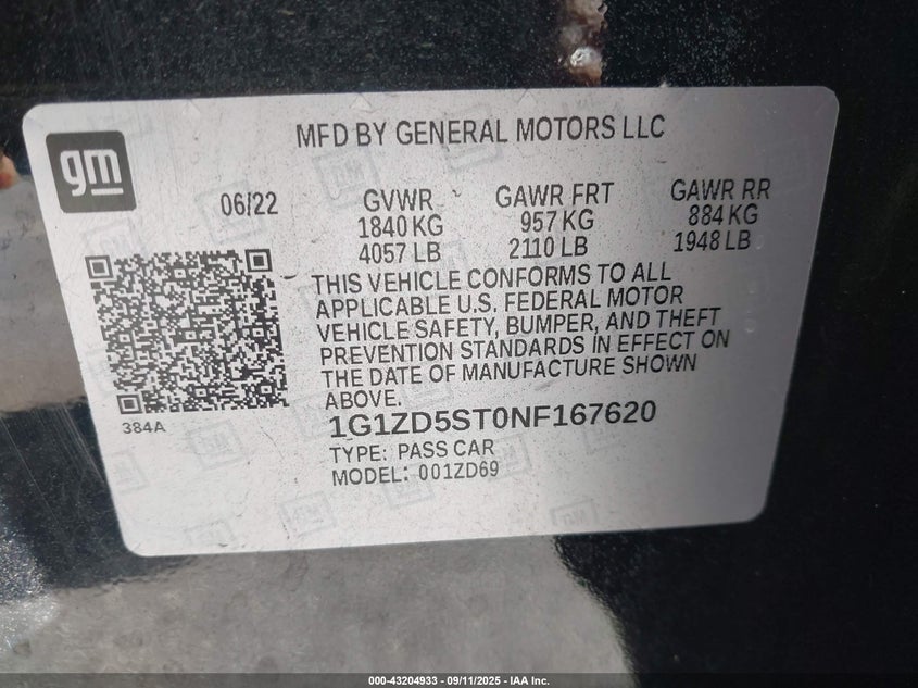 2022 CHEVROLET MALIBU FWD LT - 1G1ZD5ST0NF167620