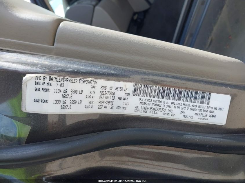 2004 Jeep Grand Cherokee Laredo VIN: 1J4GX48SX4C222373 Lot: 43204952