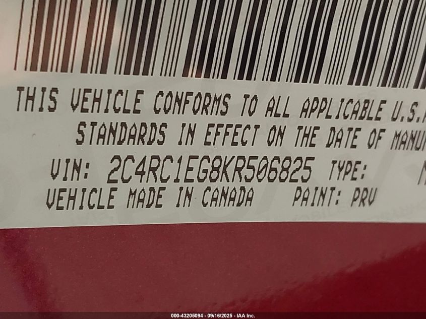 2019 Chrysler Pacifica Touring L Plus VIN: 2C4RC1EG8KR506825 Lot: 43205094