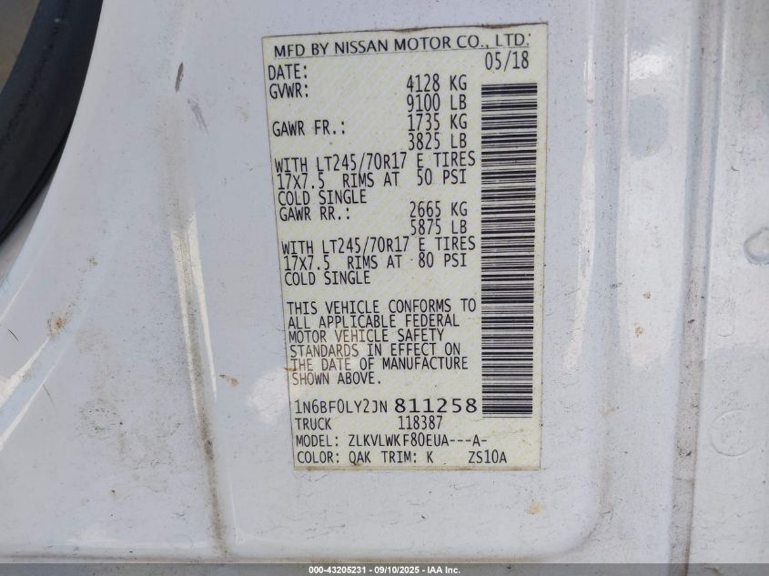 2018 NISSAN NV CARGO NV2500 HD S V6 - 1N6BF0LY2JN811258