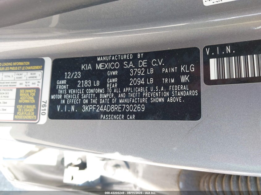 2024 KIA FORTE LXS - 3KPF24AD8RE730269