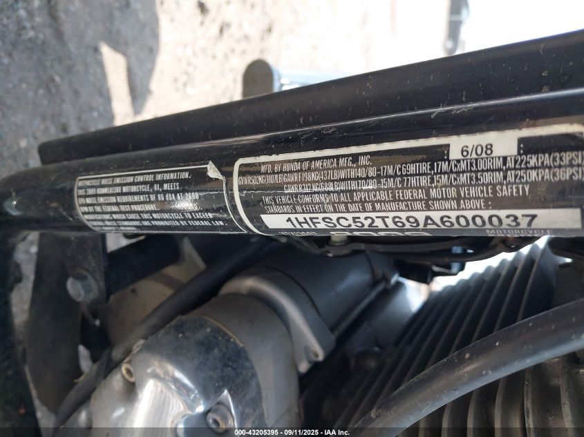 2009 Honda Vtx1300 T VIN: 1HFSC52T69A00037 Lot: 43205395