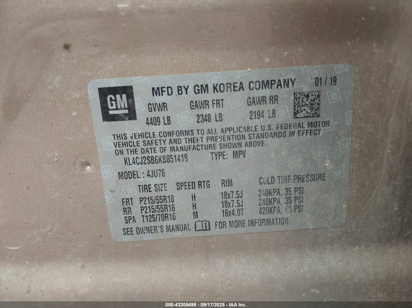 2019 BUICK ENCORE AWD SPORT TOURING - KL4CJ2SB6KB851418