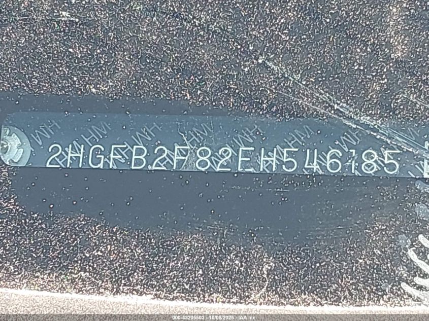 2014 Honda Civic Ex VIN: 2HGFB2F82EH546185 Lot: 43205503