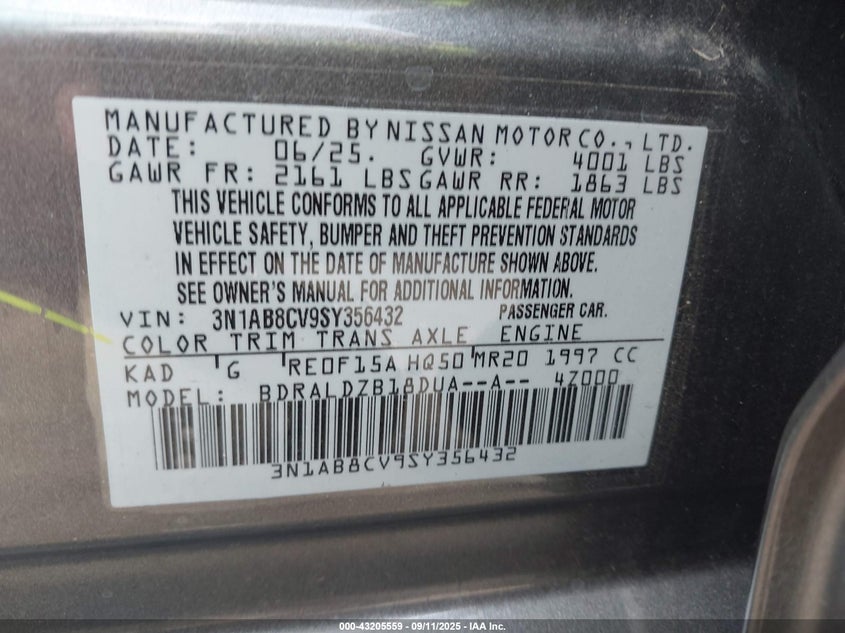 2025 NISSAN SENTRA SV - 3N1AB8CV9SY356432