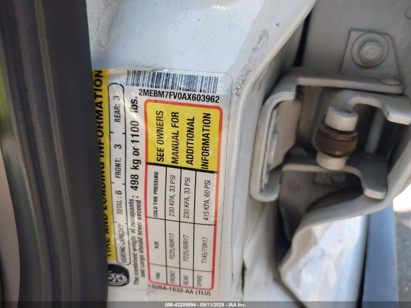 2010 Mercury Grand Marquis Ls (Fleet Only) VIN: 2MEBM7FV0AX603962 Lot: 43205594