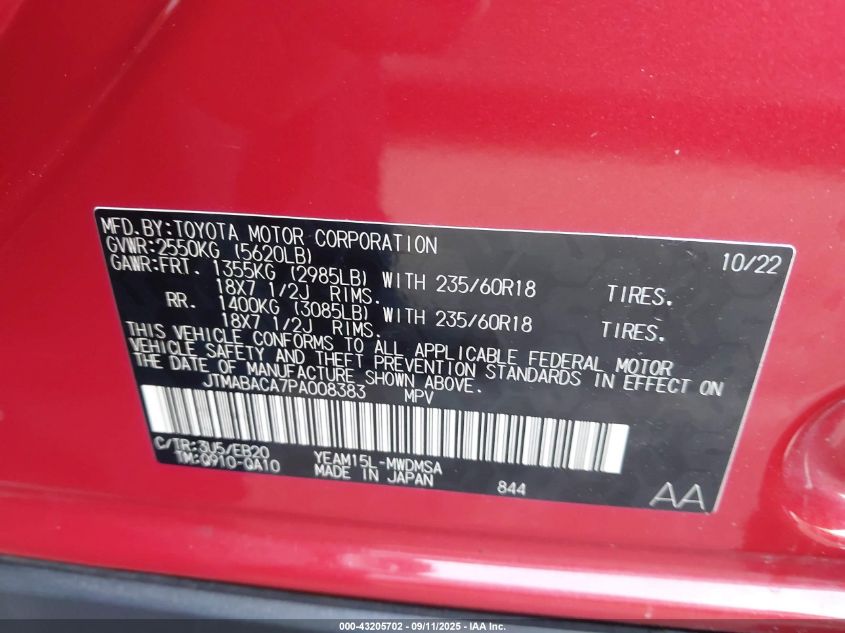 2023 Toyota Bz4X Xle VIN: JTMABACA7PA008383 Lot: 43205702