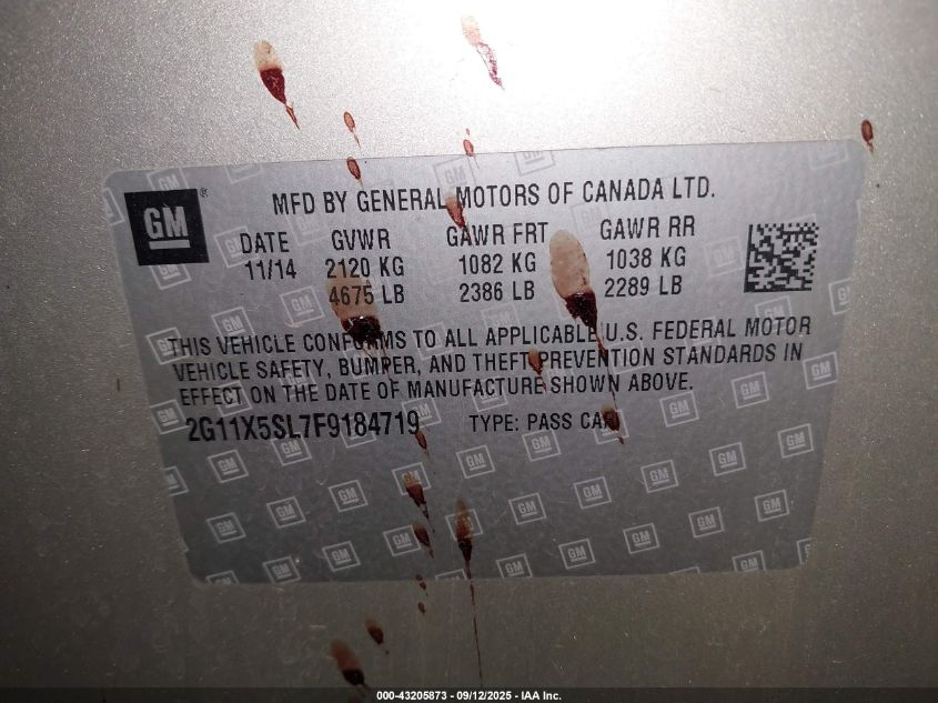 2015 Chevrolet Impala 1Fl VIN: 2G11X5SL7F9184719 Lot: 43205873