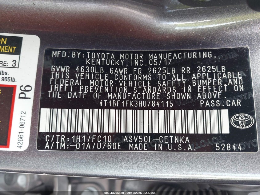2017 TOYOTA CAMRY LE - 4T1BF1FK3HU784115