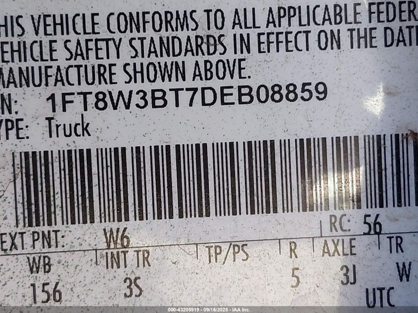 2013 Ford F-350 Xlt VIN: 1FT8W3BT7DEB08859 Lot: 43205919