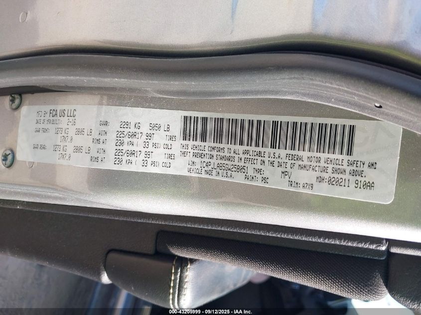 2016 Jeep Cherokee Sport VIN: 1C4PJLAB5GW258051 Lot: 43205999