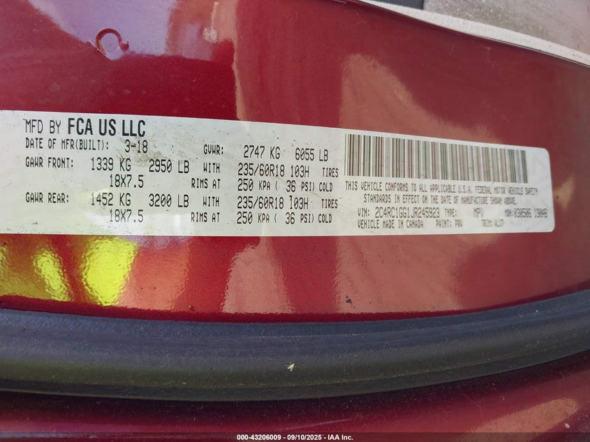 2018 CHRYSLER PACIFICA LIMITED - 2C4RC1GG1JR245923