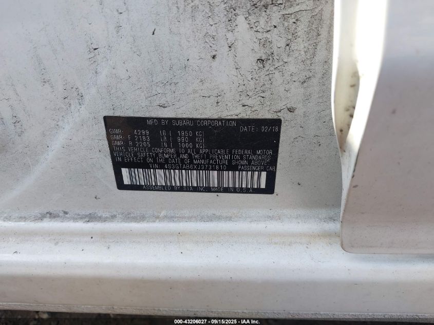 2018 Subaru Impreza 2.0I Premium VIN: 4S3GTAB6XJ3731810 Lot: 43206027