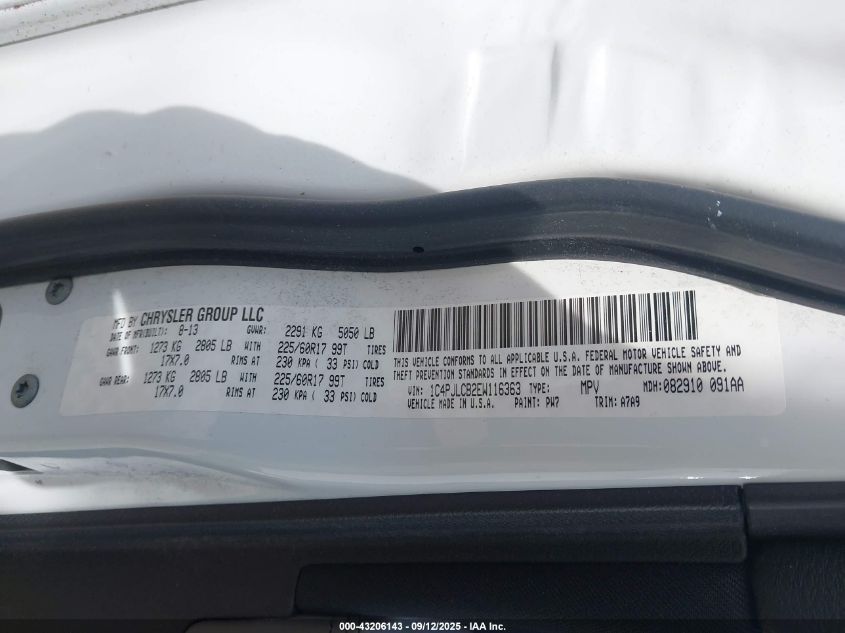 2014 Jeep Cherokee Latitude VIN: 1C4PJLCB2EW116363 Lot: 43206143