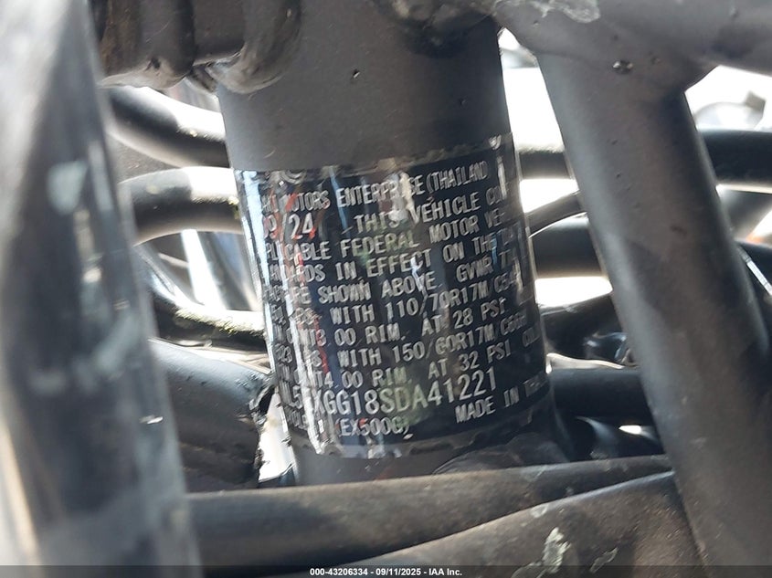 2025 Kawasaki Ex500 VIN: ML5EXGG18SDA41221 Lot: 43206334