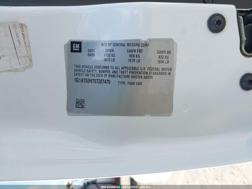 2009 Chevrolet Cobalt Lt VIN: 1G1AT58H797287479 Lot: 43206343