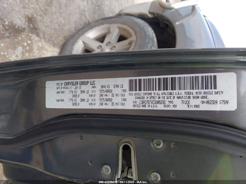 2012 Ram 1500 Slt VIN: 1C6RD7GT0CS305292 Lot: 43206416