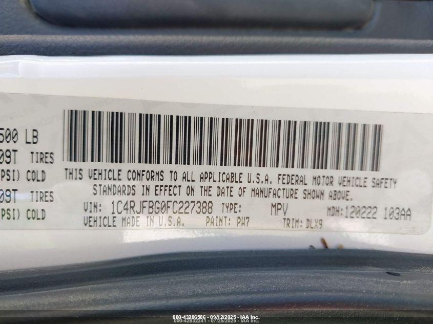 2015 Jeep Grand Cherokee Limited VIN: 1C4RJFBG0FC227388 Lot: 43206506