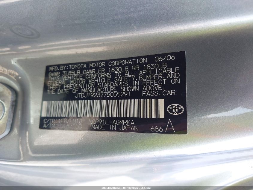 2007 Toyota Yaris VIN: JTDJT923775055291 Lot: 43206653