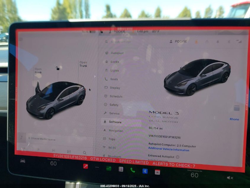 2018 Tesla Model 3 Long Range/Performance VIN: 5YJ3E1EB1JF183216 Lot: 43206833