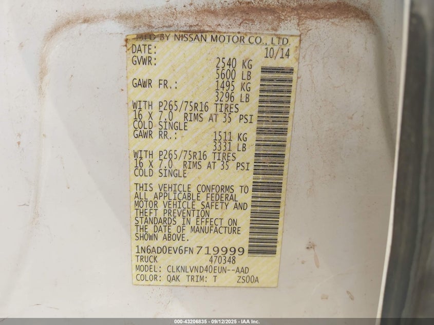 2015 NISSAN FRONTIER PRO-4X - 1N6AD0EV6FN719999