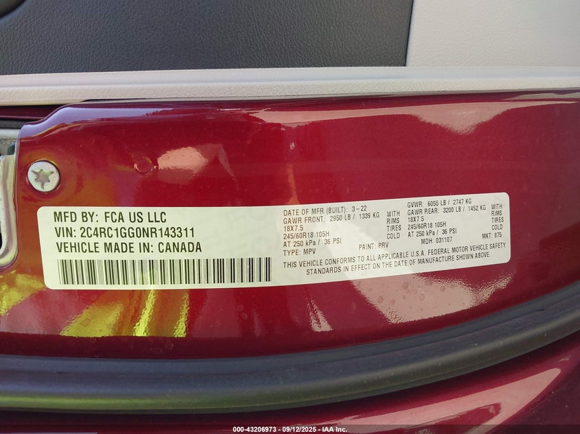 2022 CHRYSLER PACIFICA LIMITED - 2C4RC1GG0NR143311