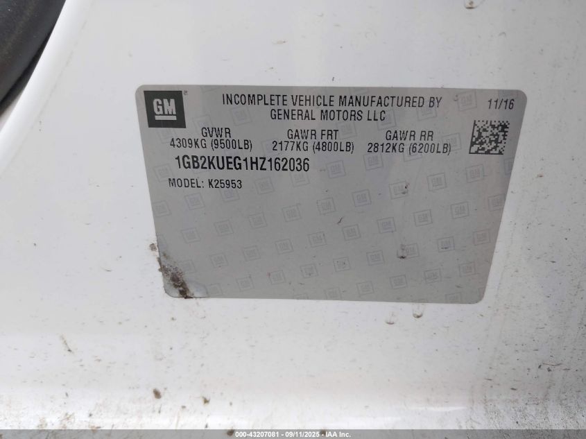 2017 Chevrolet Silverado 2500Hd Wt VIN: 1GB2KUEG1HZ162036 Lot: 43207081