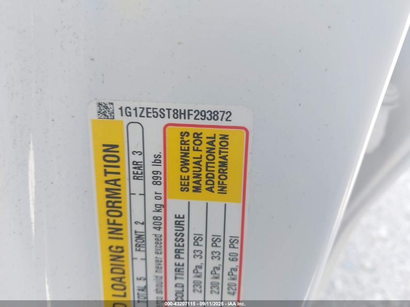 2017 Chevrolet Malibu 1Lt VIN: 1G1ZE5ST8HF293872 Lot: 43207115