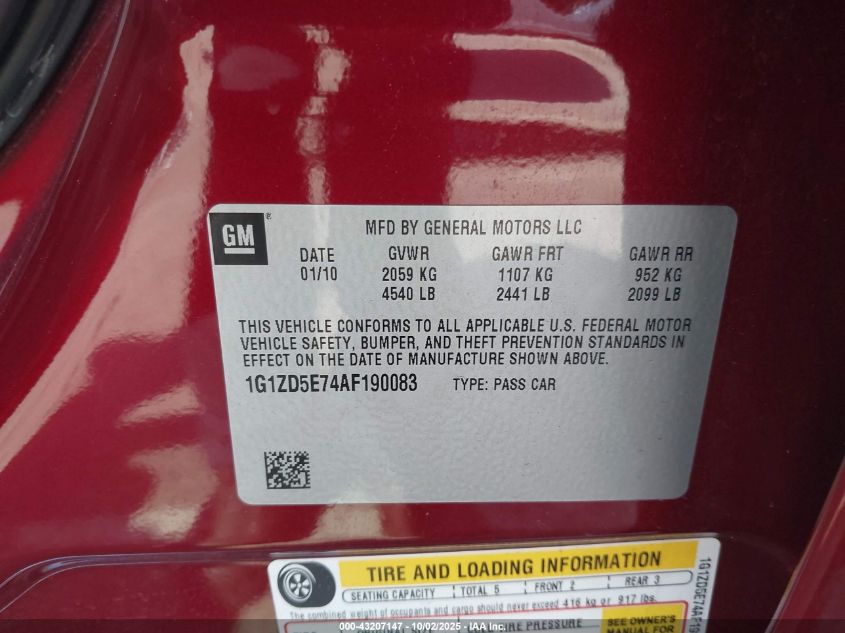 2010 Chevrolet Malibu VIN: 1G1ZD5E74AF1900 Lot: 43207147