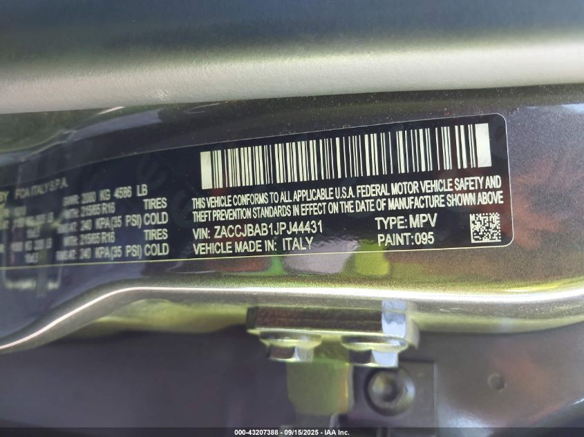 2018 Jeep Renegade Sport 4X4 VIN: ZACCJBAB1JPJ44431 Lot: 43207388