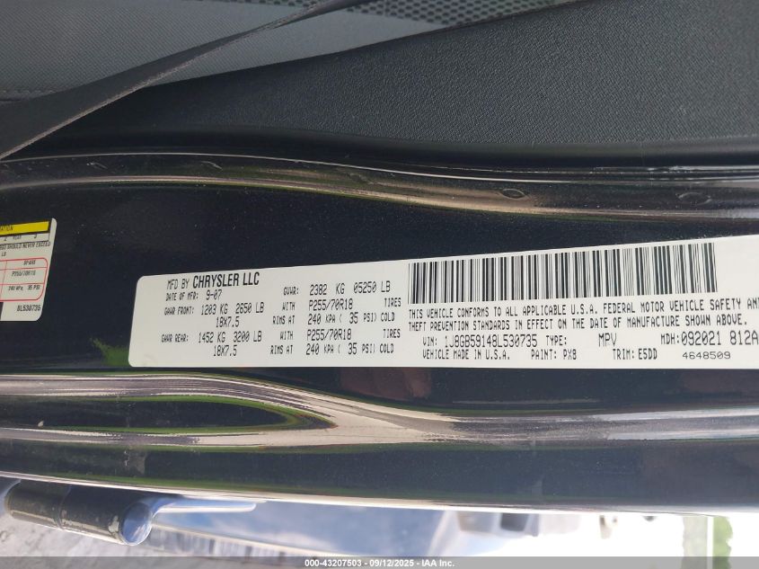 2008 Jeep Wrangler Unlimited Sahara VIN: 1J8GB59148L530735 Lot: 43207503