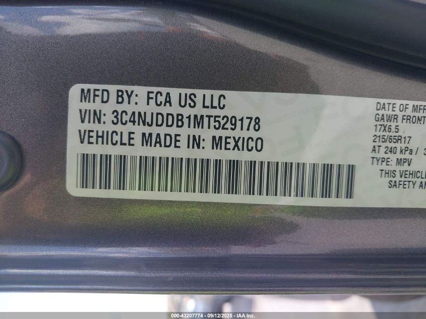 2021 Jeep Compass Trailhawk 4X4 VIN: 3C4NJDDB1MT529178 Lot: 43207774