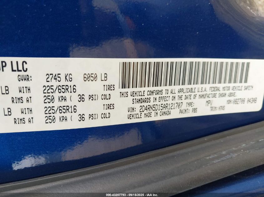 2010 Dodge Grand Caravan Sxt VIN: 2D4RN5D15AR121707 Lot: 43207793