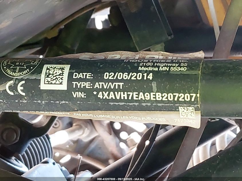 2014 Polaris Rzr 800 Eps/800 Xc VIN: 4XAVH7EA9EB207207 Lot: 43207808