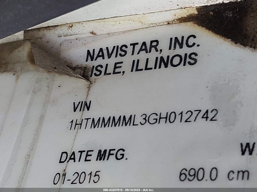 2016 International 4000 4300 VIN: 1HTMMMML3GH012742 Lot: 43207915