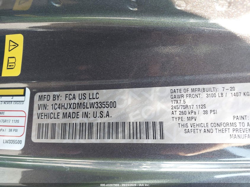 2020 JEEP WRANGLER UNLIMITED SPORT 4X4 - 1C4HJXDM6LW335500