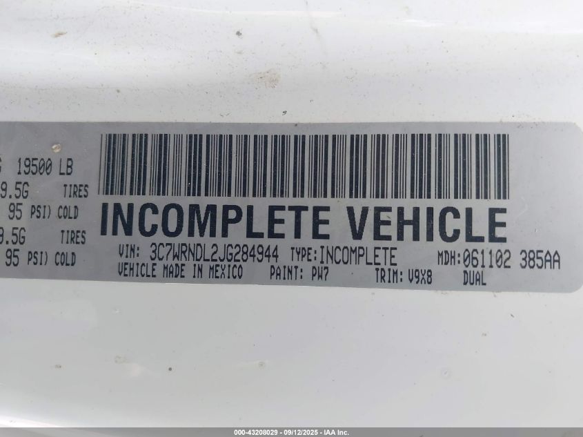 2018 Ram 5500 Chassis Tradesman/Slt VIN: 3C7WRNDL2JG284944 Lot: 43208029