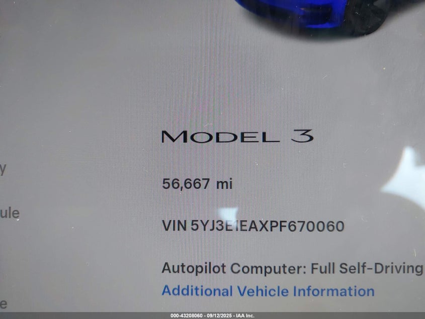 2023 Tesla Model 3 Rear-Wheel Drive VIN: 5YJ3E1EAXPF670060 Lot: 43208060