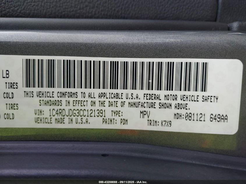 2012 Dodge Durango Crew VIN: 1C4RDJDG3CC121391 Lot: 43208088