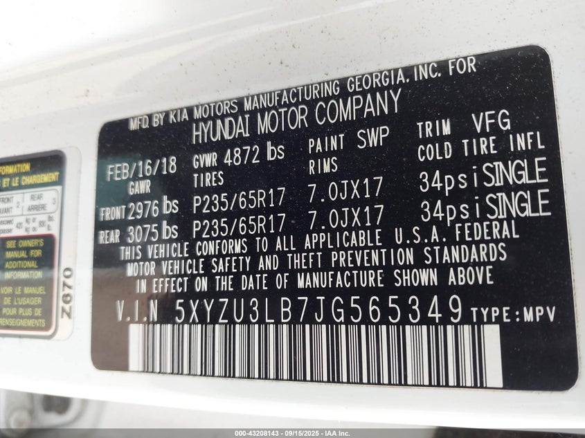 2018 HYUNDAI SANTA FE SPORT 2.4L - 5XYZU3LB7JG565349