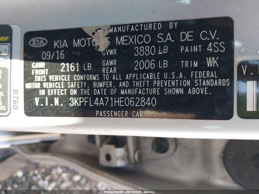 2017 Kia Forte Lx VIN: 3KPFL4A71HE062840 Lot: 43208160